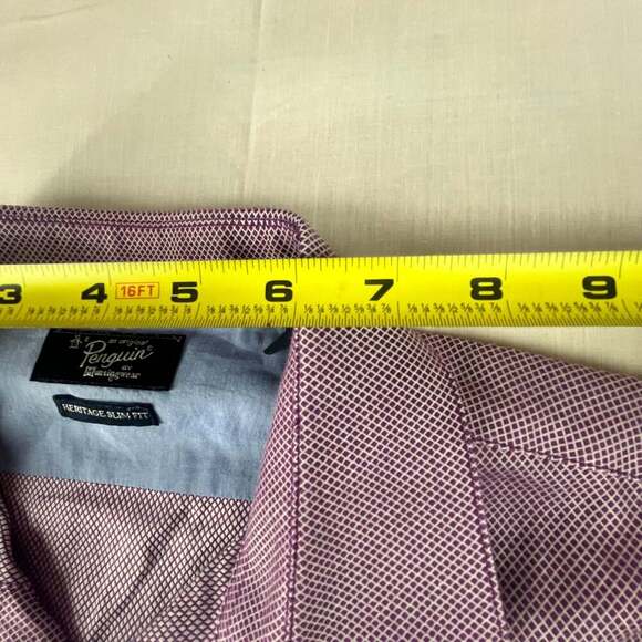 Original Penguin Men’s 16 34/35 Slim Fit Long Sleeve Purple Diamond Button Down - Picture 7 of 11